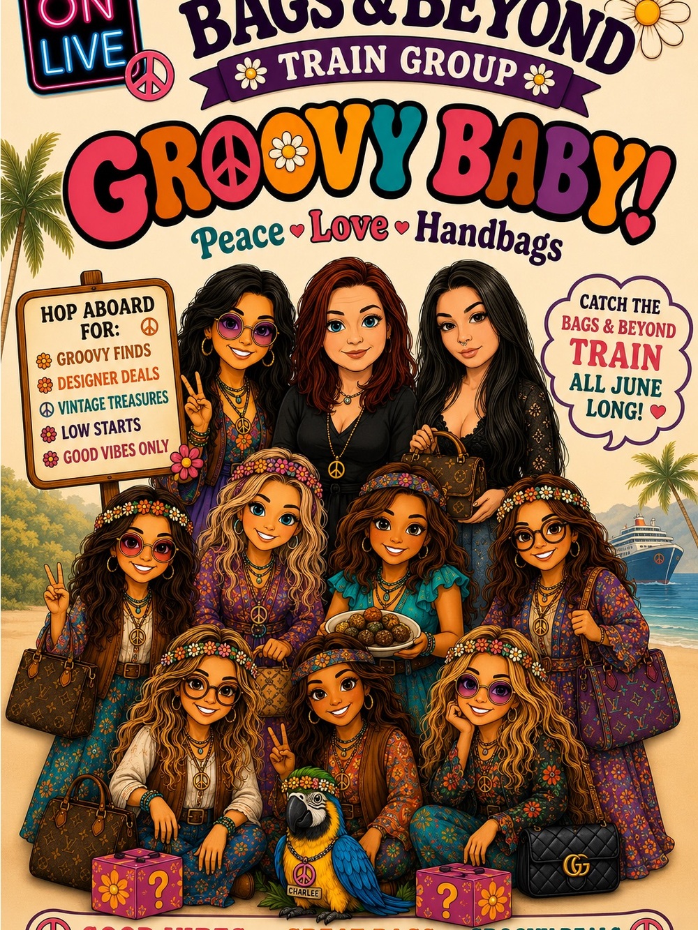 Groovy Baby! Colorful Hippie Handbag Poster